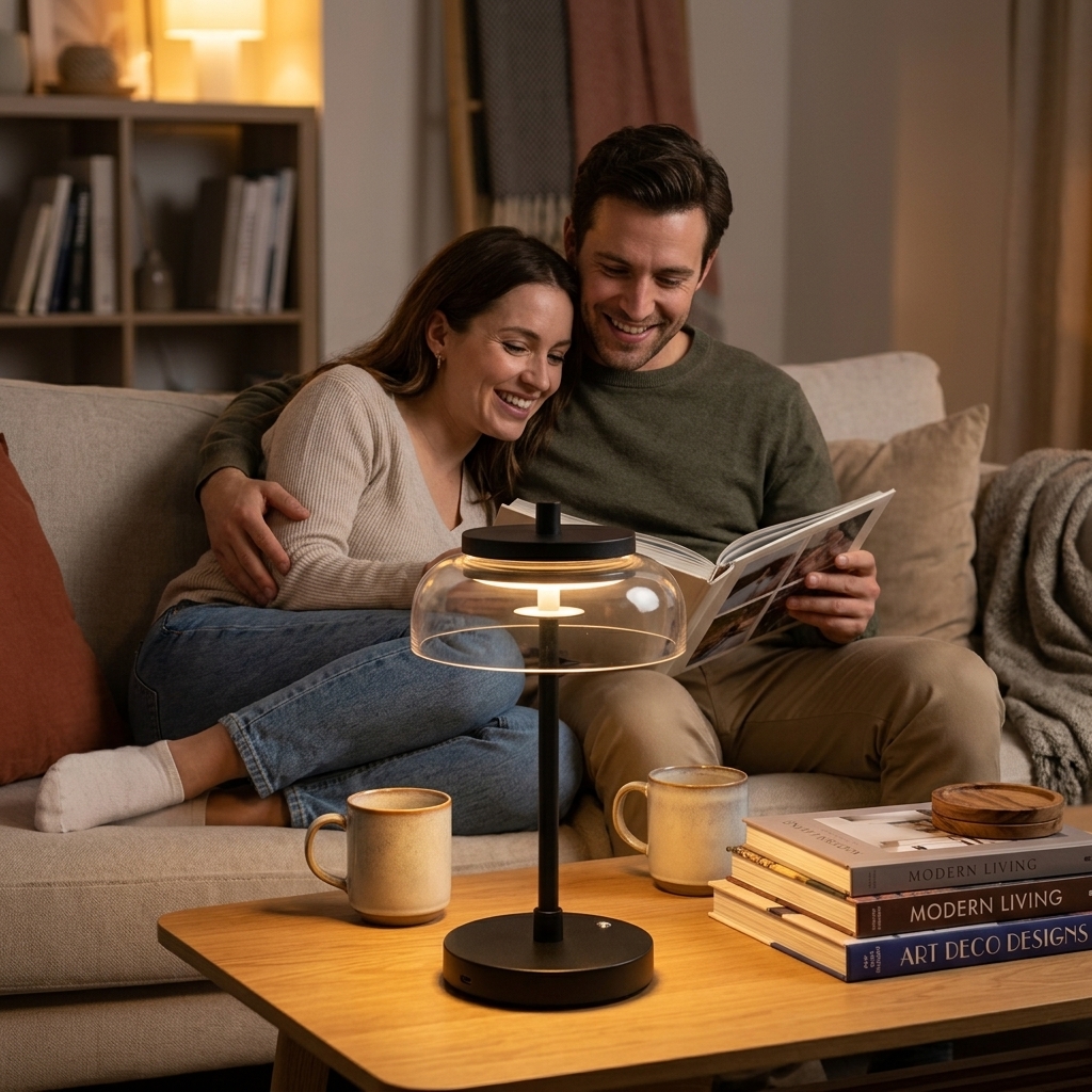 Cali Vinaura Table Lamp — elegant glass shade with warm ambient lighting